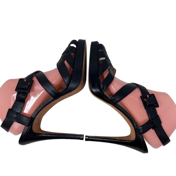 Anne Klein Black Leather Strappy Peep Toe Slingback Platform Stiletto Heels 9.5 - Picture 5 of 10